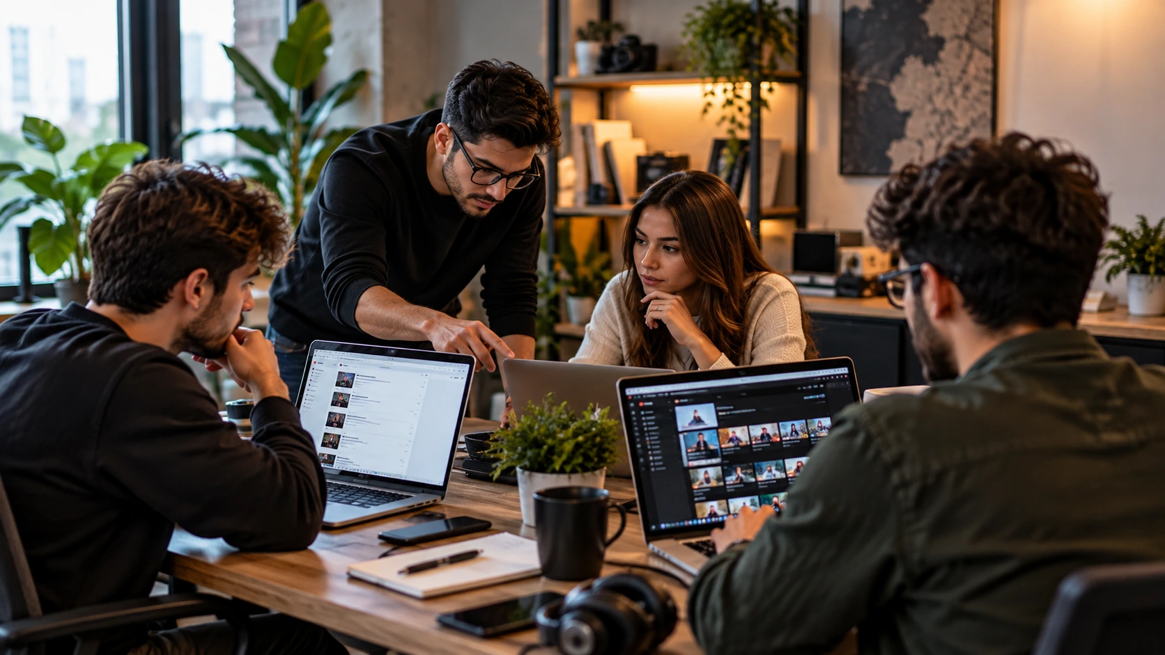 Team collaboration in a modern workspace